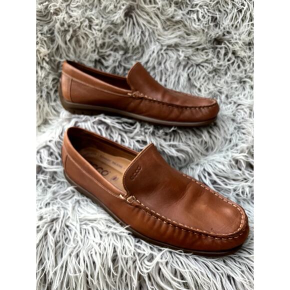 ECCO Tan Leather Driving Moccasin Loafers Slip On Shoes Brown Mens 43 US 10 - Picture 2 of 11